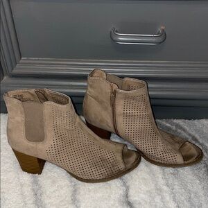 Sonoma Perforated Peep-Toe Ankle Booties - Taupe